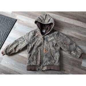 Carhartt Kids Camo Quilted Flannel Lined Hooded Jacket Size S 7-8